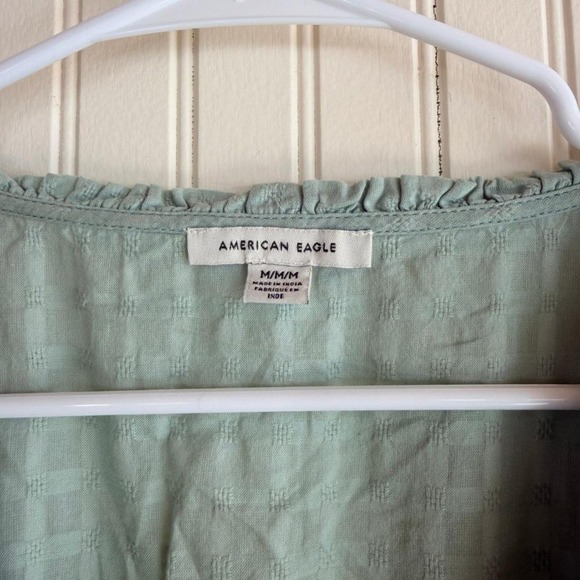 American Eagle Wrap Dress Mint Green Textured Ruffle Sleeve Mini -Size M- - Picture 3 of 8